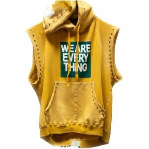 NEW FREECITY men's wonderland superyumm homestud cutoff hoodie in yellowplant po